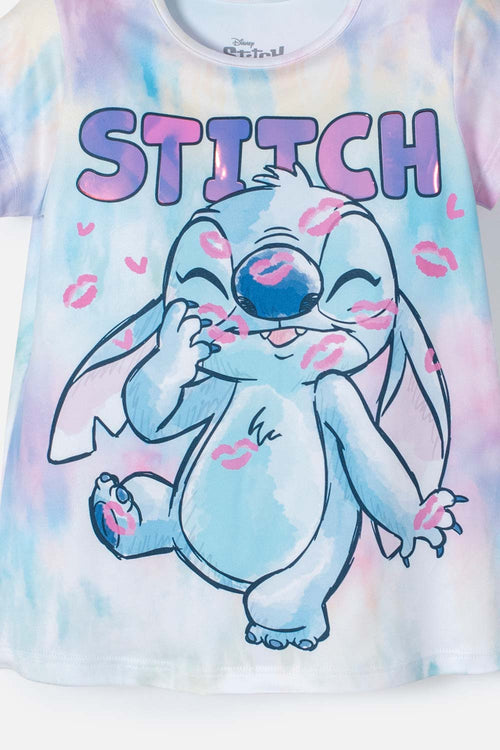 CAMISETA DE STITCH MULTICOLOR MANGA CORTA PARA NIÑA 2T A 5T
