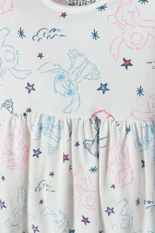VESTIDO DE STITCH MARFIL MANGA CORTA PARA NIÑA 2T A 5T