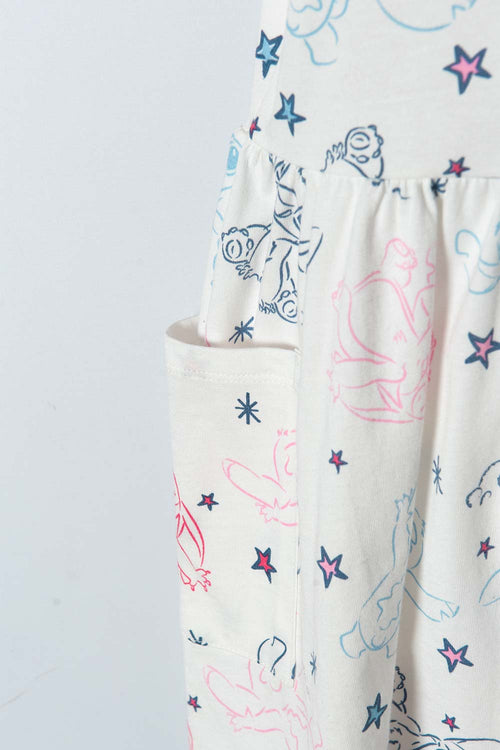 VESTIDO DE STITCH MARFIL MANGA CORTA PARA NIÑA 2T A 5T