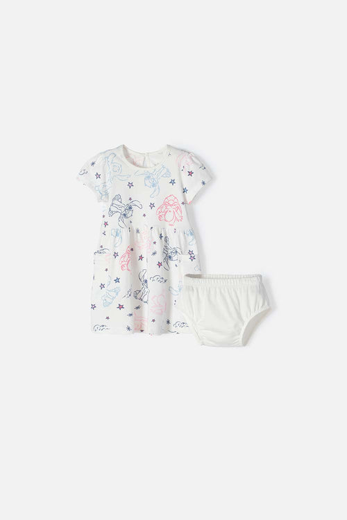 VESTIDO DE STITCH MARFIL ESTAMPADO PARA BEBÉ NIÑA