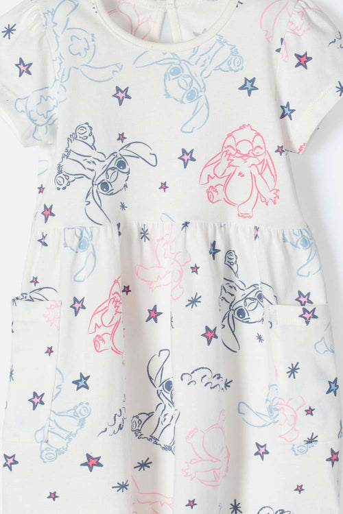 VESTIDO DE STITCH MARFIL ESTAMPADO PARA BEBÉ NIÑA