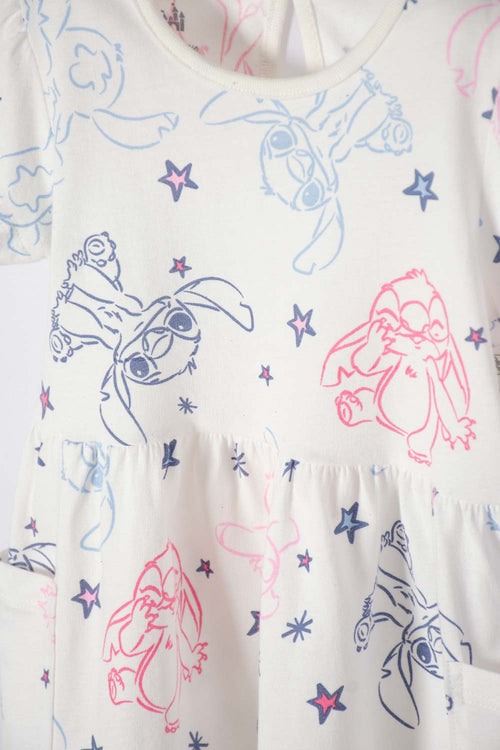 VESTIDO DE STITCH MARFIL ESTAMPADO PARA BEBÉ NIÑA
