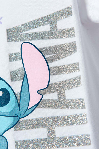 CONJUNTO DE STITCH CON CAMISETA BLANCO Y AZUL PARA NIÑA 2T A 5T