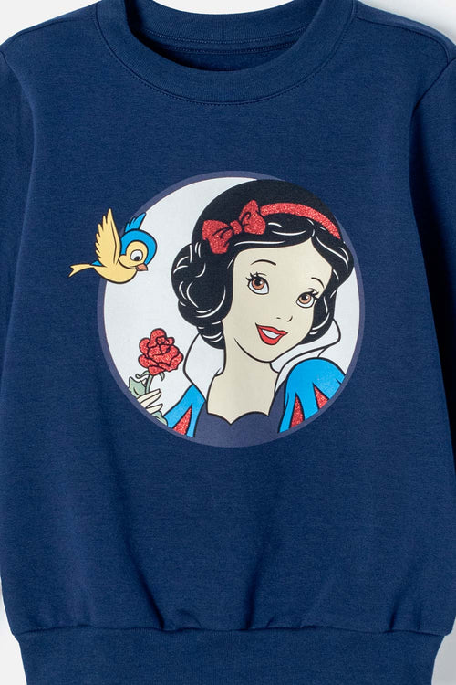 BUZO DE BLANCANIEVES AZUL DE DISEÑO CERRADO PARA NIÑA 2T A 5T