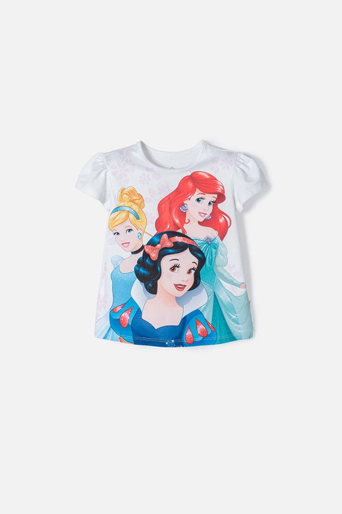 CAMISETA DE PRINCESAS DISNEY BLANCA MANGA CORTA PARA NIÑA 2T A 5T