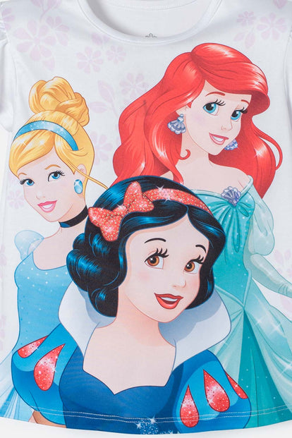 CAMISETA DE PRINCESAS DISNEY BLANCA MANGA CORTA PARA NIÑA 2T A 5T