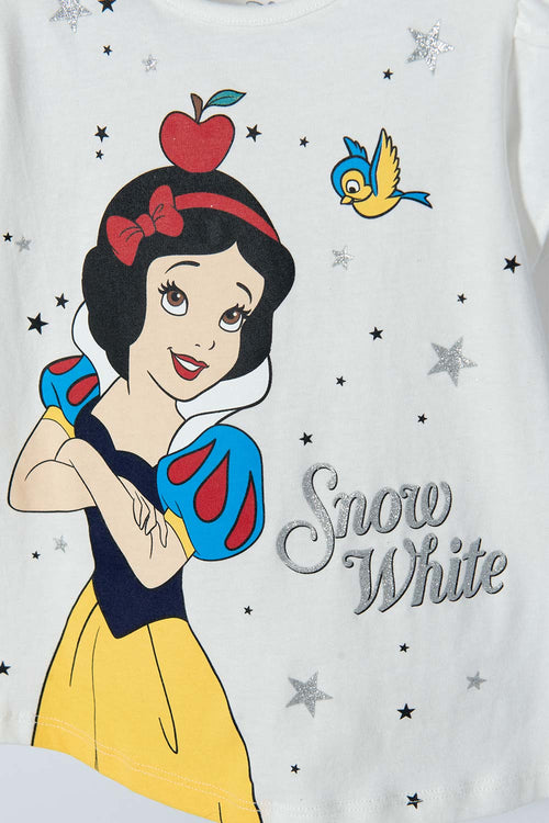 CAMISETA DE BLANCANIEVES MARFIL ESTAMPADA EN FRENTE PARA NIÑA 2T A 5T