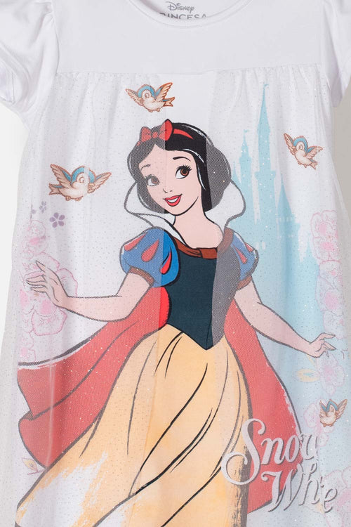 PIJAMA DE BLANCANIEVES BLANCA TIPO BATOLA PARA NIÑA 2T A 5T