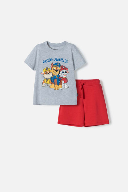 CONJUNTO DE PAW PATROL ROJO Y GRIS JASPE PARA NIÑO 2T A 6T