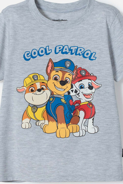 CONJUNTO DE PAW PATROL ROJO Y GRIS JASPE PARA NIÑO 2T A 6T