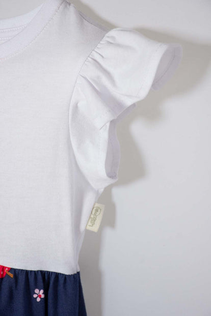 VESTIDO DE BLANCANIEVES BLANCO Y AZUL CON BOLERO EN MANGA PARA NIÑA 2T A 5T