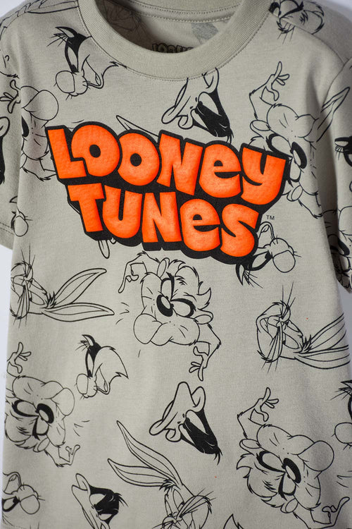 CAMISETA LOONEY TUNES MANGA CORTA VERDE ACEITUNA PARA BEBÉ NIÑO