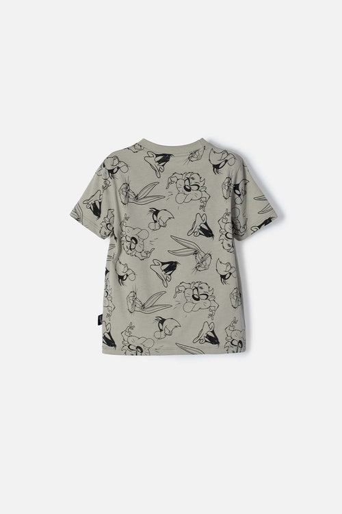 CAMISETA LOONEY TUNES MANGA CORTA VERDE ACEITUNA PARA BEBÉ NIÑO