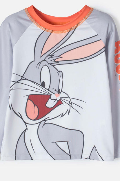 CONJUNTO DE BAÑO LOONEY TUNES NARANJA, GRIS Y BLANCO PARA NIÑO 2T A 5T