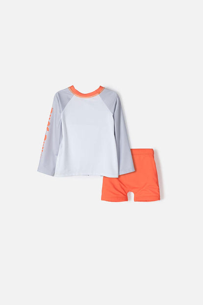 CONJUNTO DE BAÑO LOONEY TUNES NARANJA, GRIS Y BLANCO PARA NIÑO 2T A 5T