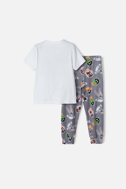 PIJAMA DE LOS LOONEY TUNES BLANCA Y GRIS MANGA CORTA PARA NIÑO 2T A 5T