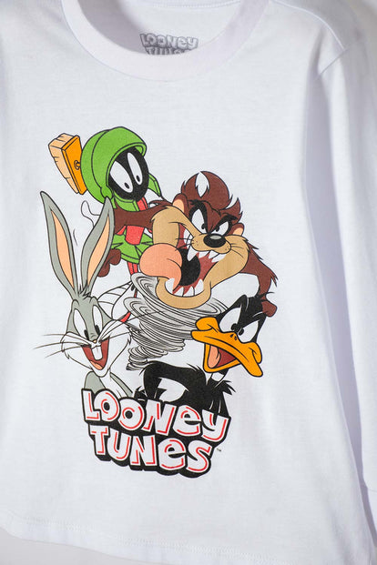 PIJAMA DE LOS LOONEY TUNES BLANCA Y GRIS MANGA LARGA PARA NIÑO 2T A 5T