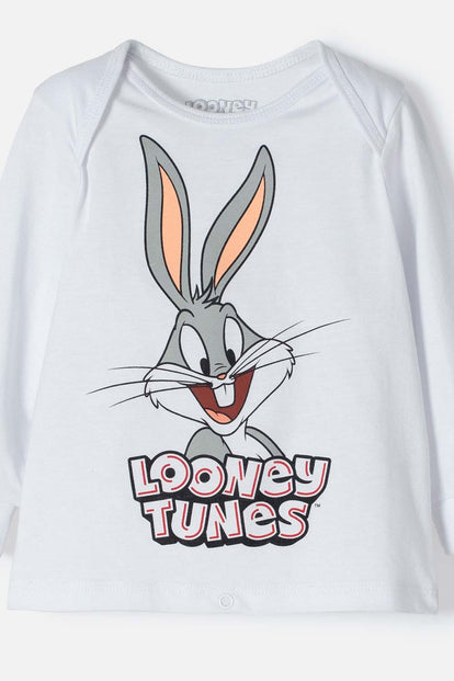 PIJAMA DE LOS LOONEY TUNES BLANCA Y GRIS MANGA LARGA PARA BEBÉ NIÑO