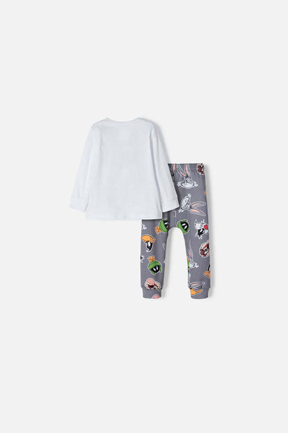 PIJAMA DE LOS LOONEY TUNES BLANCA Y GRIS MANGA LARGA PARA BEBÉ NIÑO
