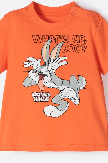 CONJUNTO DE LOS LOONEY TUNES CAQUI Y NARANJA DE PANTALÓN LARGO PARA BEBÉ NIÑO