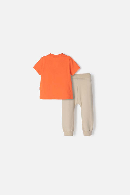 CONJUNTO DE LOS LOONEY TUNES CAQUI Y NARANJA DE PANTALÓN LARGO PARA BEBÉ NIÑO