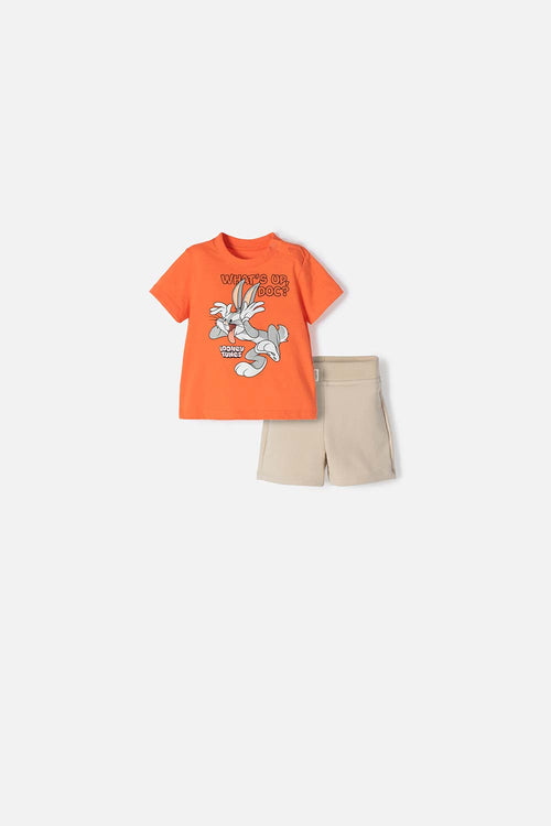 CONJUNTO DE LOS LOONEY TUNES CAQUI Y NARANJA PARA BEBÉ NIÑO