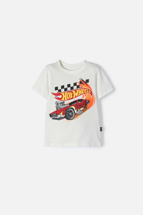 CAMISETA HOT WHEELS MANGA CORTA MARFIL PARA NIÑO 2T A 6T