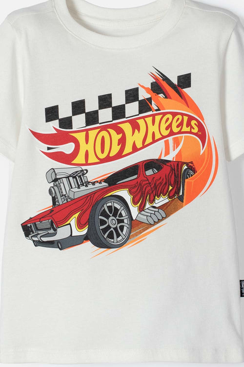 CAMISETA HOT WHEELS MANGA CORTA MARFIL PARA NIÑO 2T A 6T