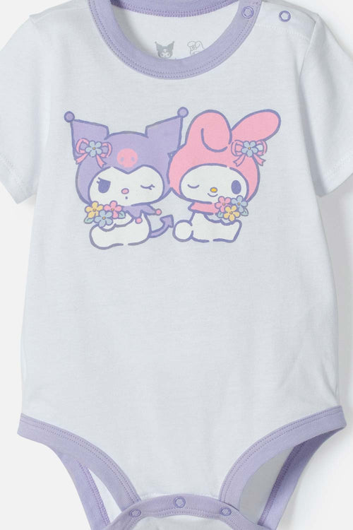 BODY DE MY MELODY & KUROMI BLANCO CON BROCHES EN ENTREPIERNA PARA BEBÉ NIÑA