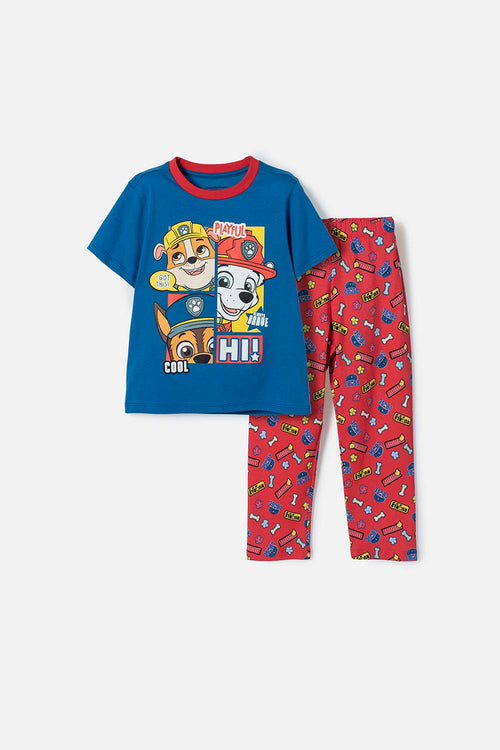PIJAMA DE PAW PATROL CON PANTALÓN LARGO AZUL Y ROJO PARA NIÑO 2T A 6T