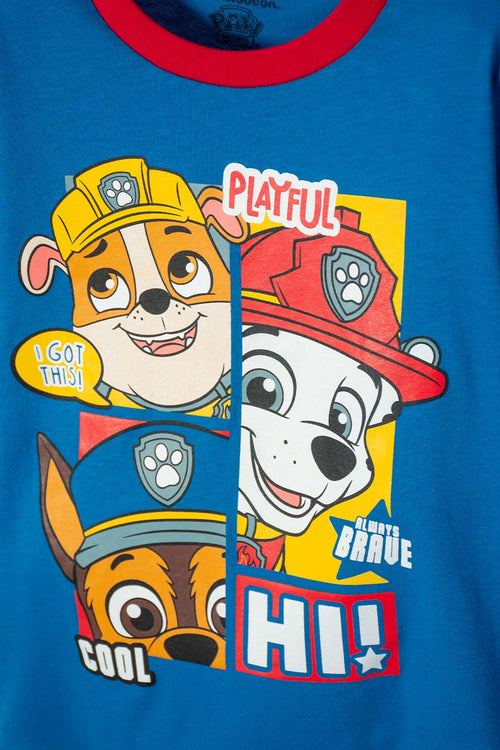 PIJAMA DE PAW PATROL CON PANTALÓN LARGO AZUL Y ROJO PARA NIÑO 2T A 6T