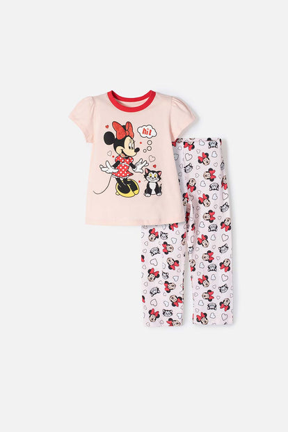 PIJAMA DE MINNIE MOUSE MANGA CORTA ROSA Y ROJO PARA NIÑA 2T A 5T