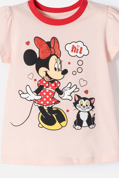 PIJAMA DE MINNIE MOUSE MANGA CORTA ROSA Y ROJO PARA NIÑA 2T A 5T