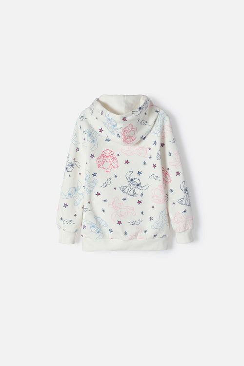 BUZO DE STITCH MARFIL CON CAPUCHA PARA NIÑA 2T A 5T