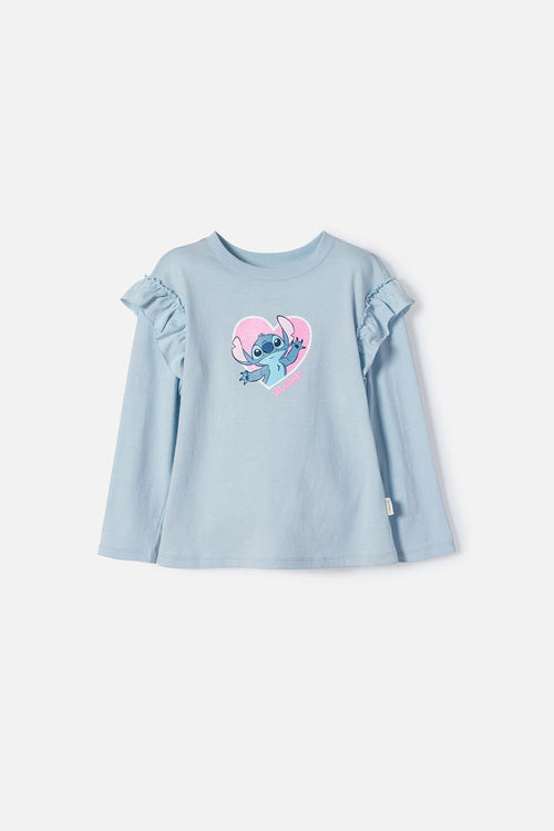 CAMISETA DE STITCH AZUL MANGA LARGA PARA NIÑA 2T A 5T