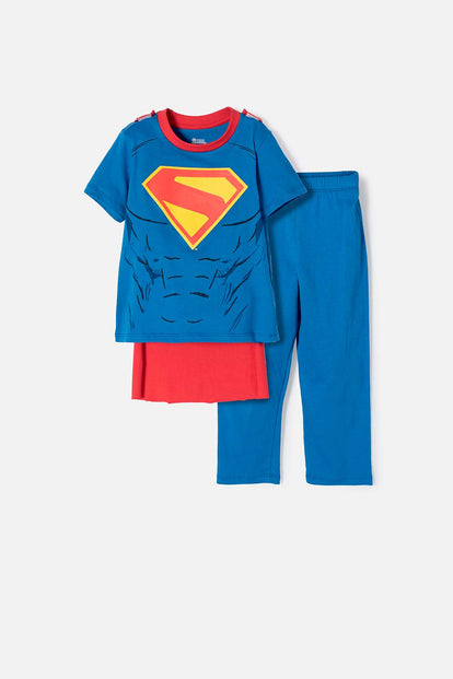 PIJAMA DE SUPERMAN CON PANTALÓN LARGO AZUL Y ROJO PARA NIÑO 2T A 5T