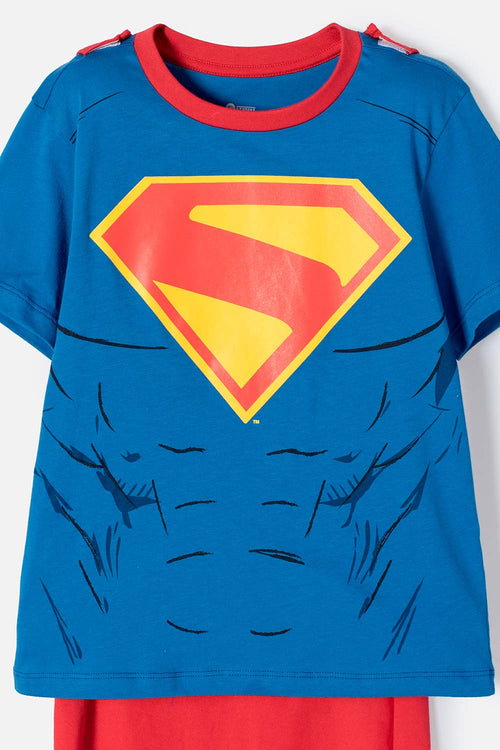 PIJAMA DE SUPERMAN CON PANTALÓN LARGO AZUL Y ROJO PARA NIÑO 2T A 5T