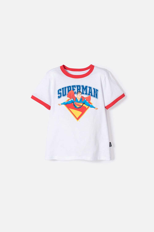 CAMISETA DE SUPERMAN MANGA CORTA BLANCO Y ROJO PARA NIÑO 2T A 5T