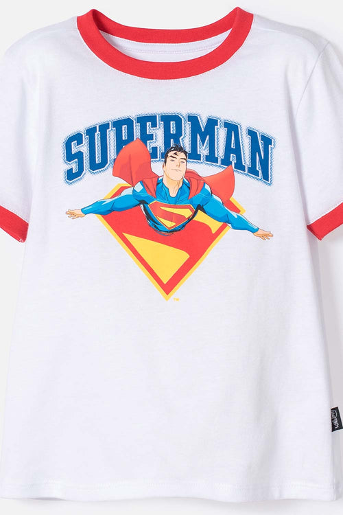 CAMISETA DE SUPERMAN MANGA CORTA BLANCO Y ROJO PARA NIÑO 2T A 5T