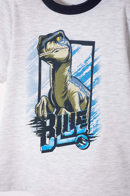 PIJAMA DE JURASSIC WORLD GRIS Y AZUL DE CAMISETA MANGA CORTA PARA NIÑO 2T A 5T
