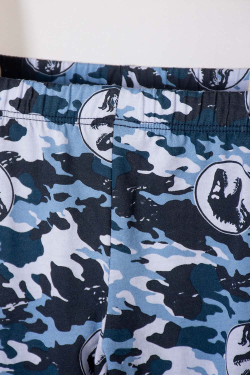 PIJAMA DE JURASSIC WORLD GRIS Y AZUL DE CAMISETA MANGA CORTA PARA NIÑO 2T A 5T