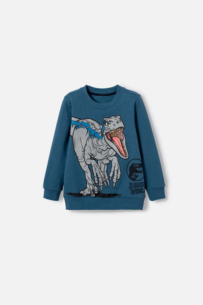 BUZO DE JURASSIC WORLD AZUL DE DISEÑO CERRADO PARA NIÑO 2T A 5T