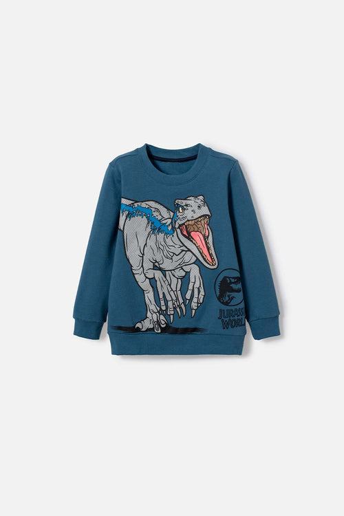 BUZO DE JURASSIC WORLD AZUL DE DISEÑO CERRADO PARA NIÑO 2T A 5T