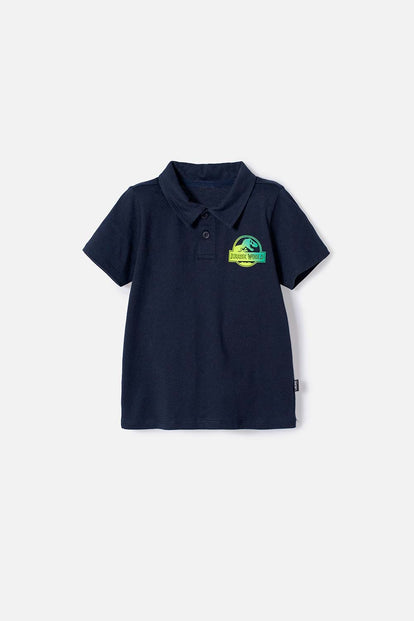 CAMISETA TIPO POLO DE JURASSIC WORLD AZUL OSCURA NIÑO 2T A 5T