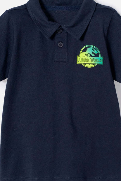 CAMISETA TIPO POLO DE JURASSIC WORLD AZUL OSCURA NIÑO 2T A 5T