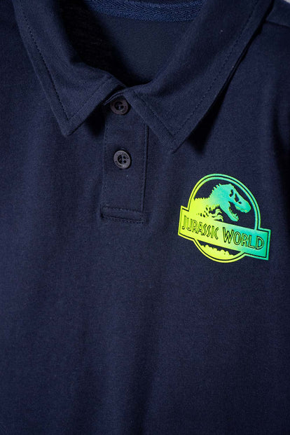 CAMISETA TIPO POLO DE JURASSIC WORLD AZUL OSCURA NIÑO 2T A 5T