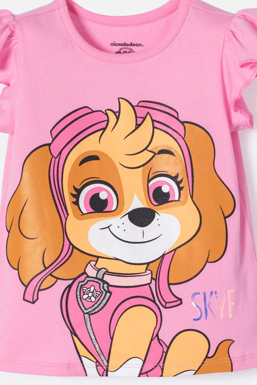 CAMISETA DE PAW PATROL MANGA CORTA ROSADA PARA NIÑA 2T A 6T