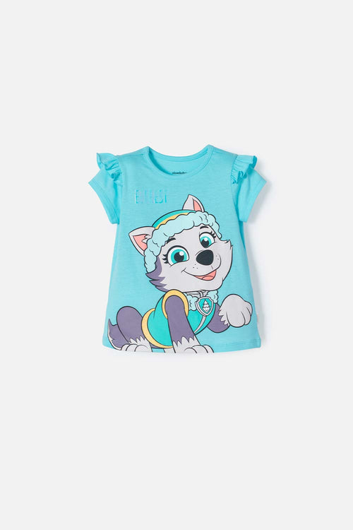CAMISETA DE PAW PATROL MANGA CORTA TURQUESA PARA NIÑA 2T A 6T