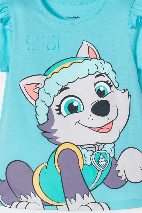 CAMISETA DE PAW PATROL MANGA CORTA TURQUESA PARA NIÑA 2T A 6T