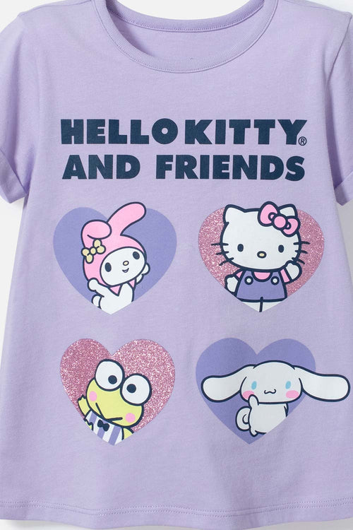 CAMISETA DE HELLO KITTY AND FRIENDS LILA PARA NIÑA 2T A 5T